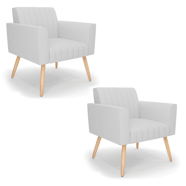Kit 2 Poltronas Viena Gomada Linho Cinza A05 Pés Palito Natur