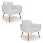 Kit 2 Poltronas Viena Gomada Linho Pés Palito Castanho D03 -