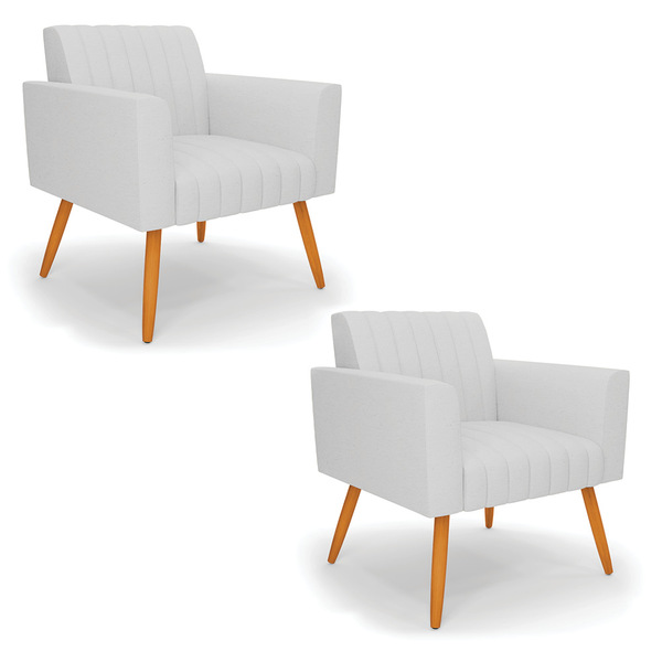 Kit 2 Poltronas Viena Gomada Linho Pés Palito Castanho D03 -