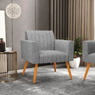 Kit 2 Poltronas Viena Gomada Linho Pés Palito Castanho D03 -