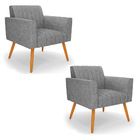 Kit 2 Poltronas Viena Gomada Linho Pés Palito Castanho D03 -