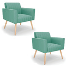 Kit 2 Poltronas Viena Gomada Suede Azul Turquesa Pés Palito N