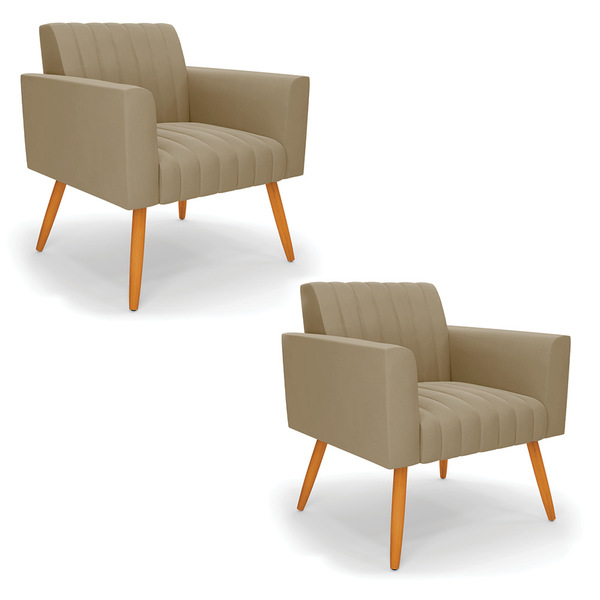 Kit 2 Poltronas Viena Gomada Suede Marrom Rato Pés Palito Cas
