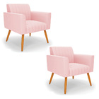 Kit 2 Poltronas Viena Gomada Suede Pés Palito Castanho D03 -