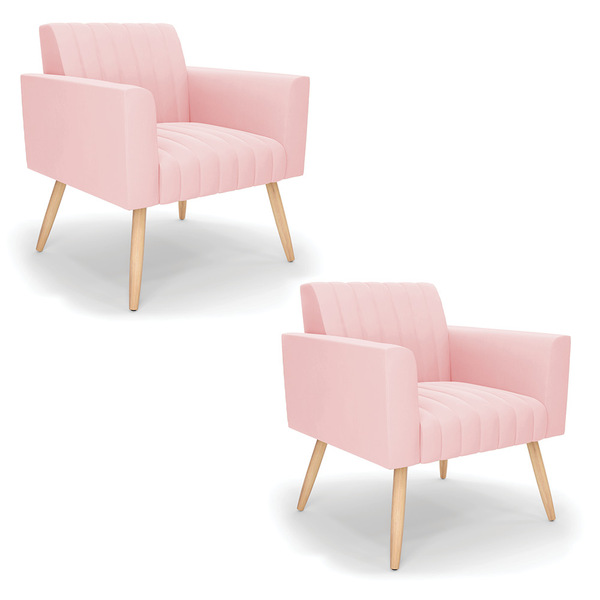 Kit 2 Poltronas Viena Gomada Suede Pés Palito Natural D03 - D