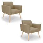 Kit 2 Poltronas Viena Gomada Suede Pés Palito Natural D03 - D