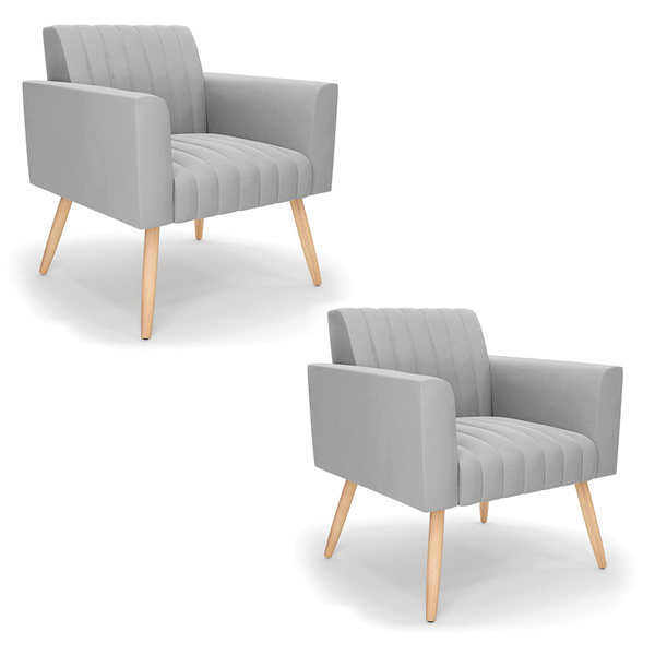 Kit 2 Poltronas Viena Gomada Suede Pés Palito Natural D03 - D