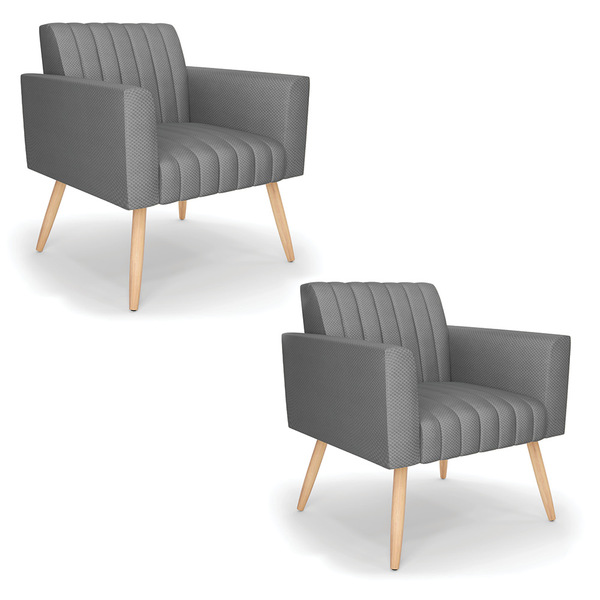 Kit 2 Poltronas Viena Gomada Veludo Luxo Grafite A131 Pés Pal