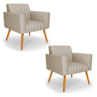 Kit 2 Poltronas Viena Gomada Veludo Luxo Pés Palito Castanho