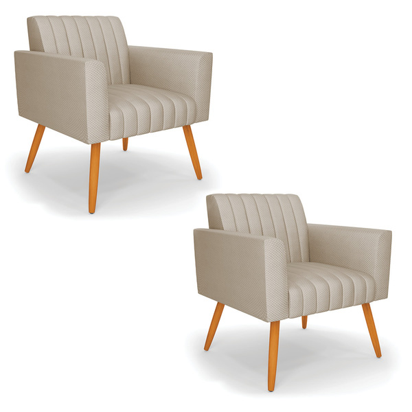Kit 2 Poltronas Viena Gomada Veludo Luxo Pés Palito Castanho