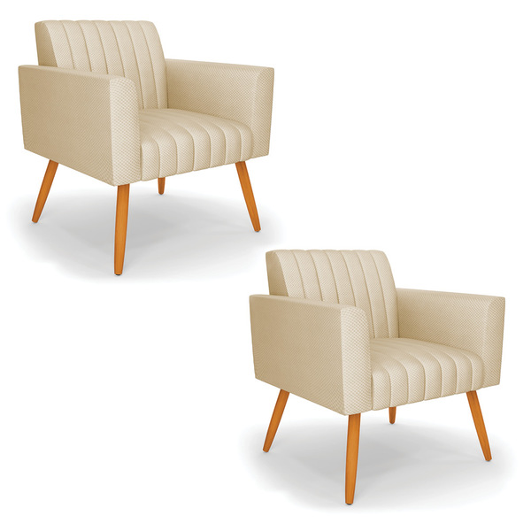 Kit 2 Poltronas Viena Gomada Veludo Luxo Pés Palito Castanho