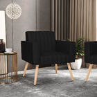 Kit 2 Poltronas Viena Gomada Veludo Luxo Preto A81 Pés Palito