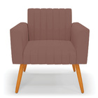 Kit 2 Poltronas Viena Gomada Veludo Rosê Pés Palito Castanho