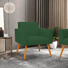 Kit 2 Poltronas Viena Gomada Veludo Verde Pés Palito Castanho