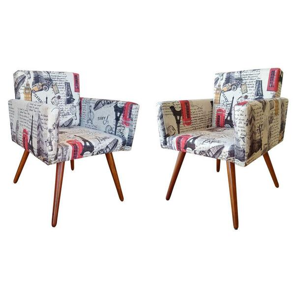 Kit 2 Poltronas Vitória Decorativa Estampa Paris D'rost