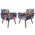 Kit 2 Poltronas Vitória Decorativa Estampa Romero Brito Kasa