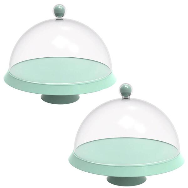 Kit 2 Porta Bolo Com Cúpula E Pé 30cm Verde Menta Bubble Crip