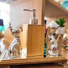 Kit 2 Porta Sabonete Líquido Bambu E Enfeite Casal Gato Porce