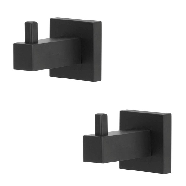 Kit 2 Porta Toalha Cabide Preto/black Para Banheiro Quadrado