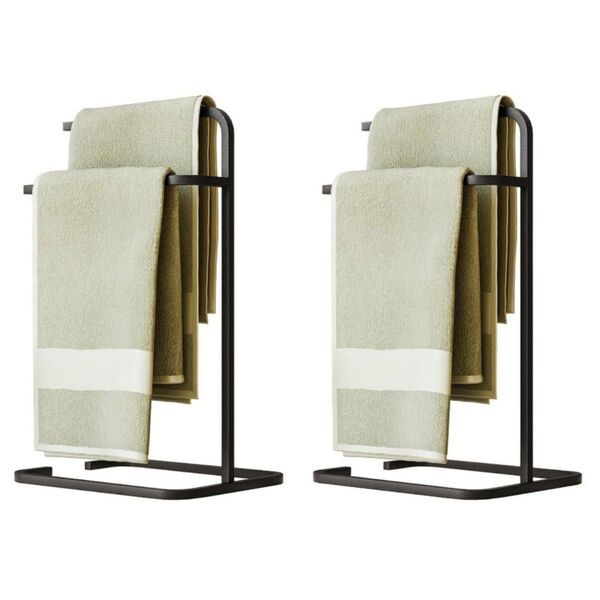 Kit 2 Porta Toalha Duplo Toalheiro De Banheiro Level Preto