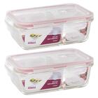 Kit 2 Pote Retangular Tampa Hermética Divisória 700ml - Casa