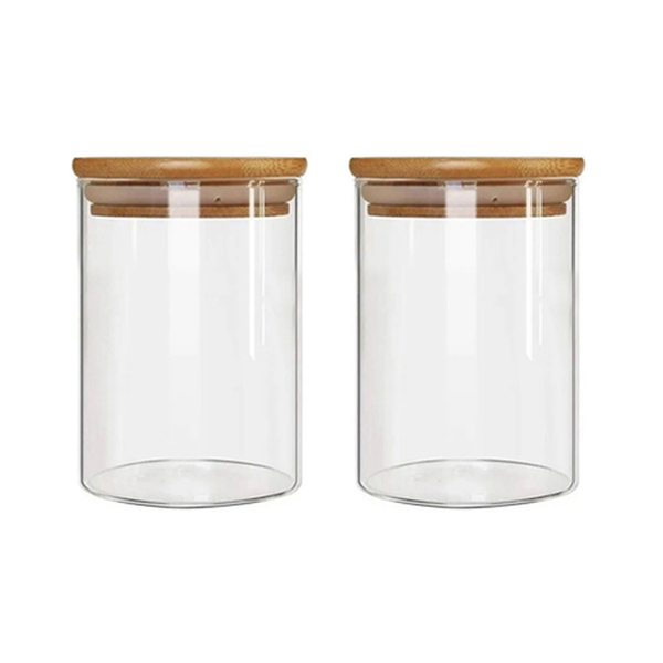 Kit 2 Potes Borossilicato Hermético Tampa Bambu 450ml Class