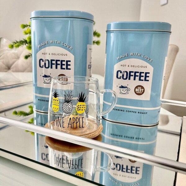 Kit 2 Potes Café De Metal Fechamento Hermético Retrô  Azul