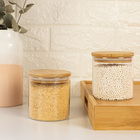 Kit 2 Potes De Vidro Com Tampa De Bambu 500ml Natural U