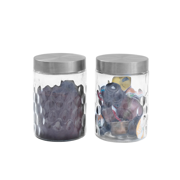 Kit 2 Potes De Vidro Com Tampa Inox Bolhas Redondo 1300ml - M