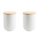 Kit 2 Potes Hermético De Porcelana Tampa Bambu Porta Objeto B