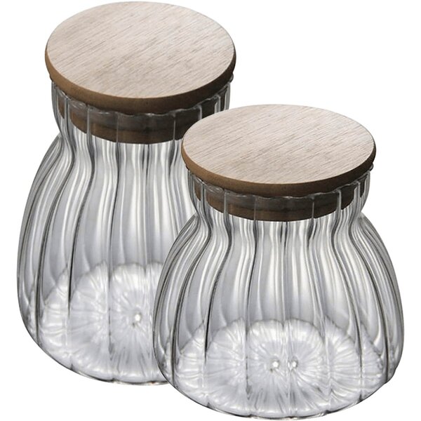 Kit 2 Potes Hermético De Vidro Com Tampa Bambu 450ml E 700ml