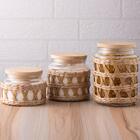 Kit 2 Potes Herméticos De Vidro 520ml Sisal Tampa Madeira Po