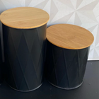 Kit 2 Potes Para Mantimentos De Lata Com Tampa De Bambu Preto