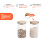 Kit 2 Potes Vidro Canelado Com Tampa De Bambu 800ml - Oikos N
