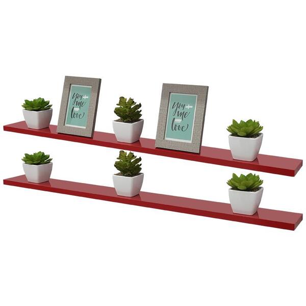 Kit 2 Prateleiras 100 X 15cm Vermelha Suporte Invisível
