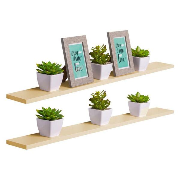 Kit 2 Prateleiras 90 X 10cm Bege Claro Suporte Invisível