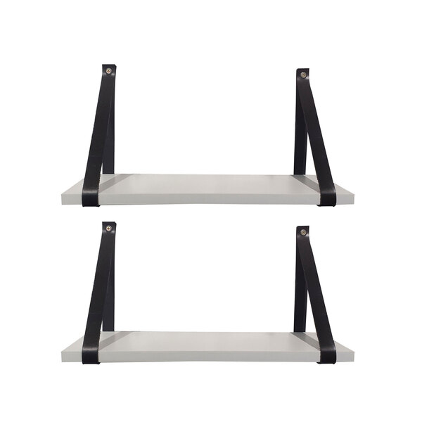 Kit 2 Prateleiras Branca Em Mdf 40x15cm Com Alça - Preta