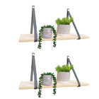 Kit 2 Prateleiras Madeira Pinus Alça Suporte Couro Cinza 40x20