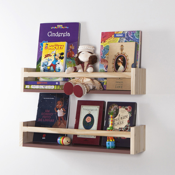 Kit 2 Prateleiras Para Livro Infantil Rosa Glamour E Pinus