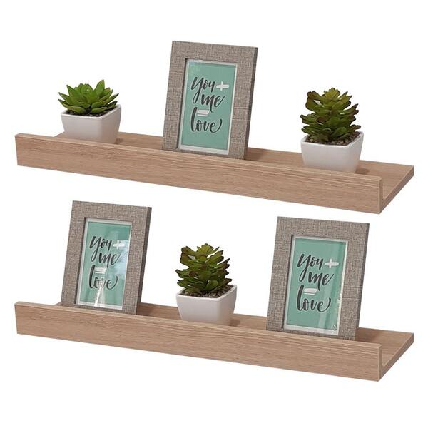 Kit 2 Prateleiras Porta Quadros 100 X 15cm Carvalho Suporte I