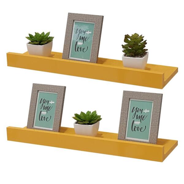 Kit 2 Prateleiras Porta Quadros 40 X 10cm Amarela Suporte Inv