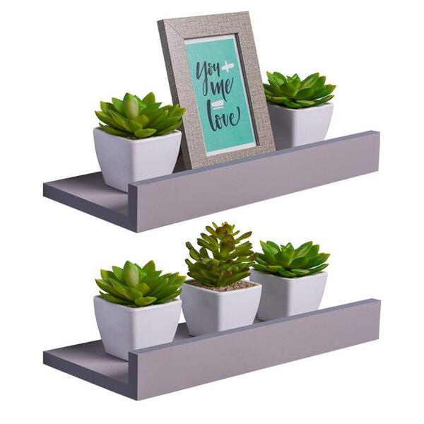 Kit 2 Prateleiras Porta Quadros 50 X 10cm Cinza Claro Suporte