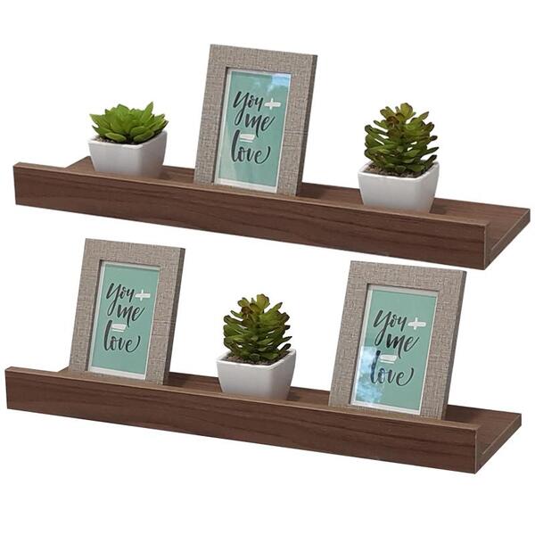 Kit 2 Prateleiras Porta Quadros 50 X 15cm Nogal Suporte Invis