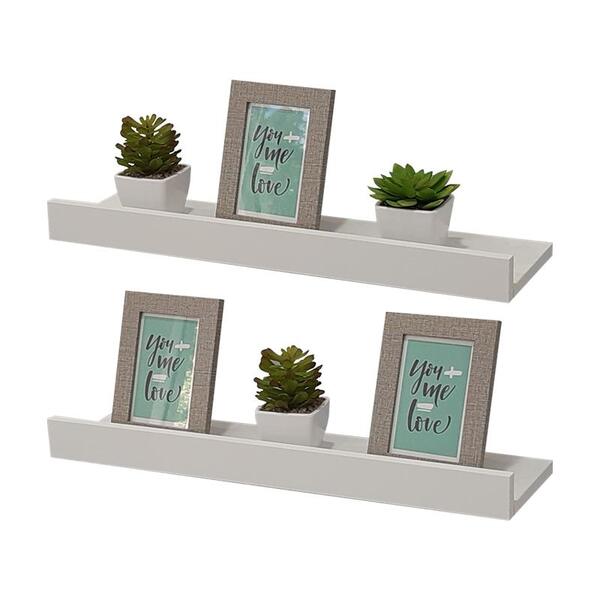 Kit 2 Prateleiras Porta Quadros 60 X 15cm Branca Suporte Invi