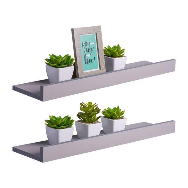 Kit 2 Prateleiras Porta Quadros 70 X 10cm Cinza Claro Suporte