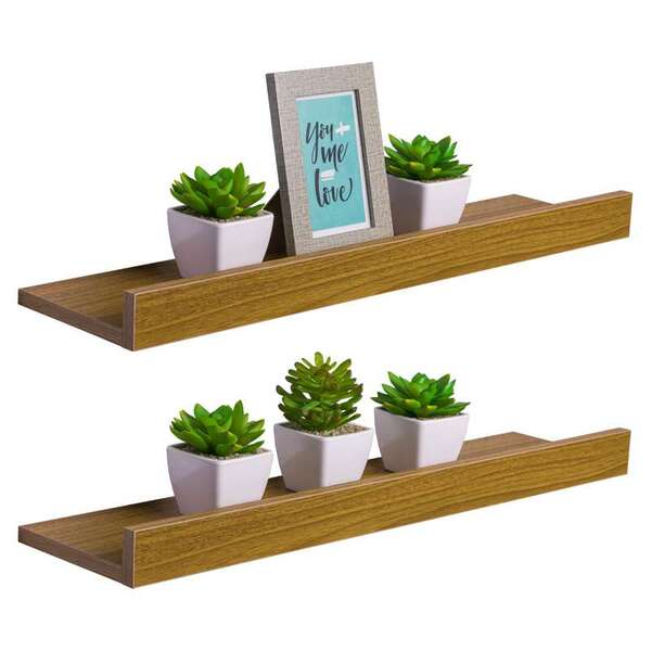 Kit 2 Prateleiras Porta Quadros 80 X 10cm Freijó Suporte Invi