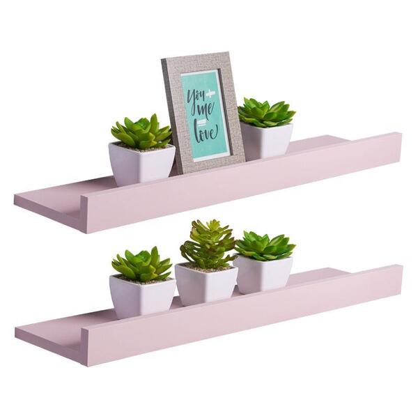 Kit 2 Prateleiras Porta Quadros 90 X 15cm Rosa Claro Suporte