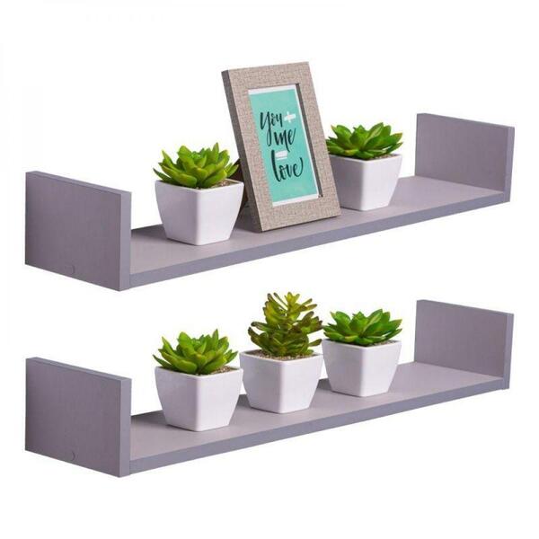 Kit 2 Prateleiras U 100 X 15cm Cinza Claro Suporte Invisível