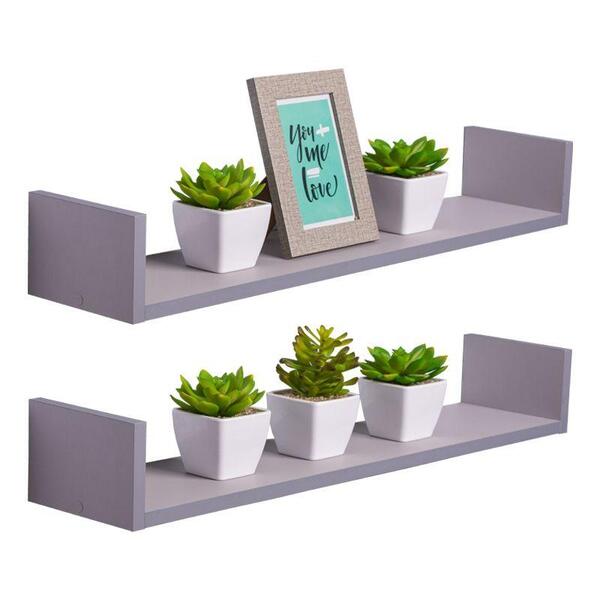 Kit 2 Prateleiras U 100 X 20cm Cinza Claro Suporte Invisível