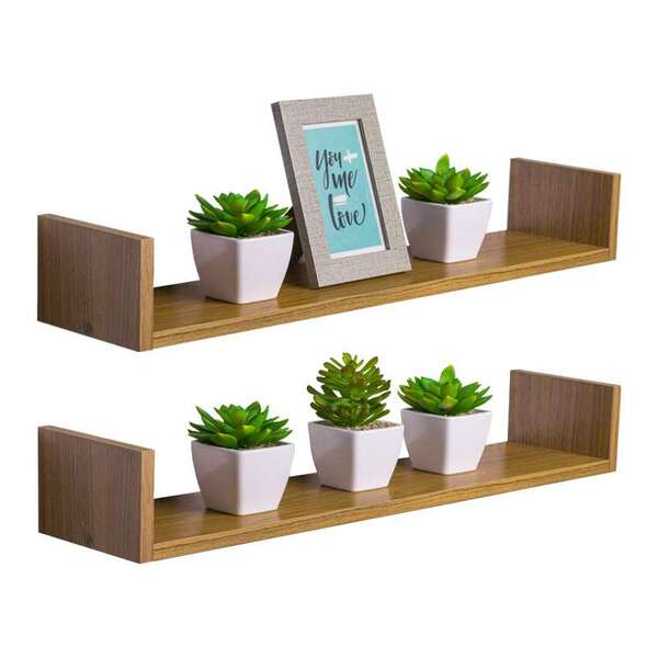 Kit 2 Prateleiras U 100 X 20cm Freijó Suporte Invisível